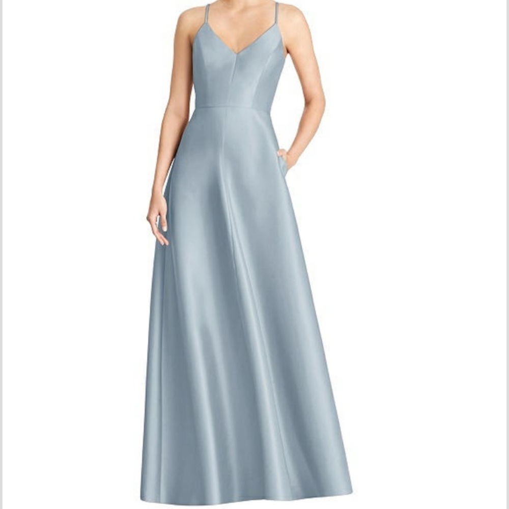 Alfred Sung Mist Sateen Long Bridesmaid Dress